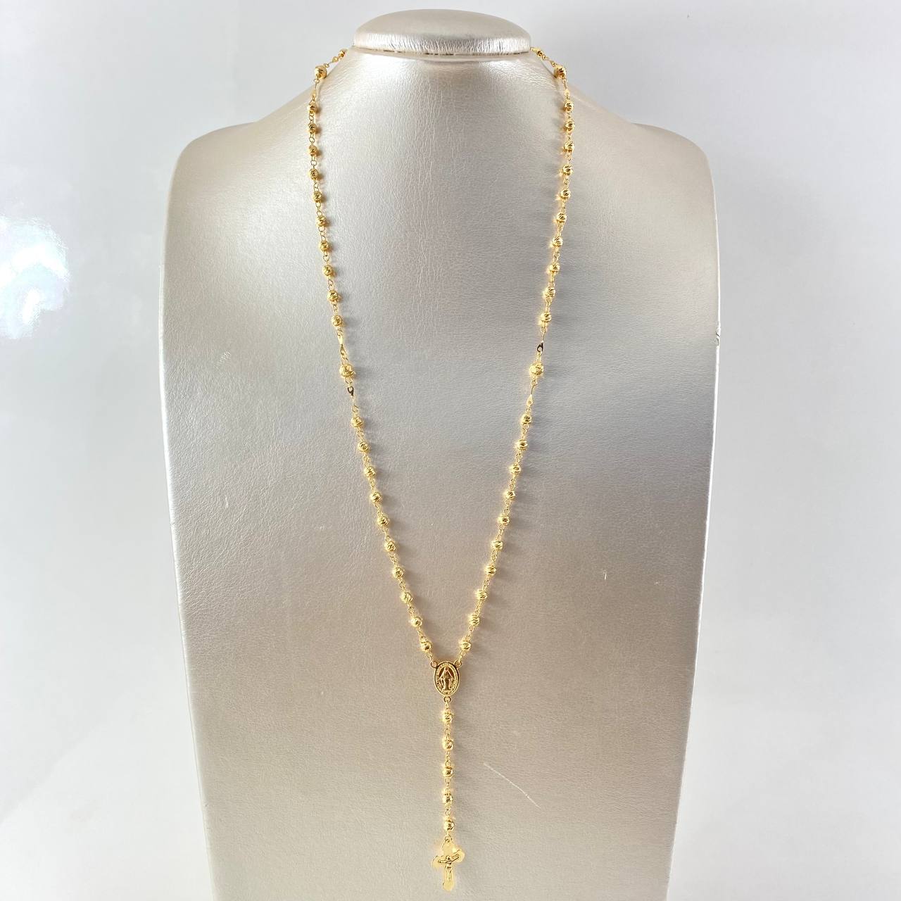 Rosario Virgen Milagrosa 11gr / 60cm / 4mm-5mm Bolas Diamantadas Cruz Cristo Floreada Oro Amarillo 18K ©