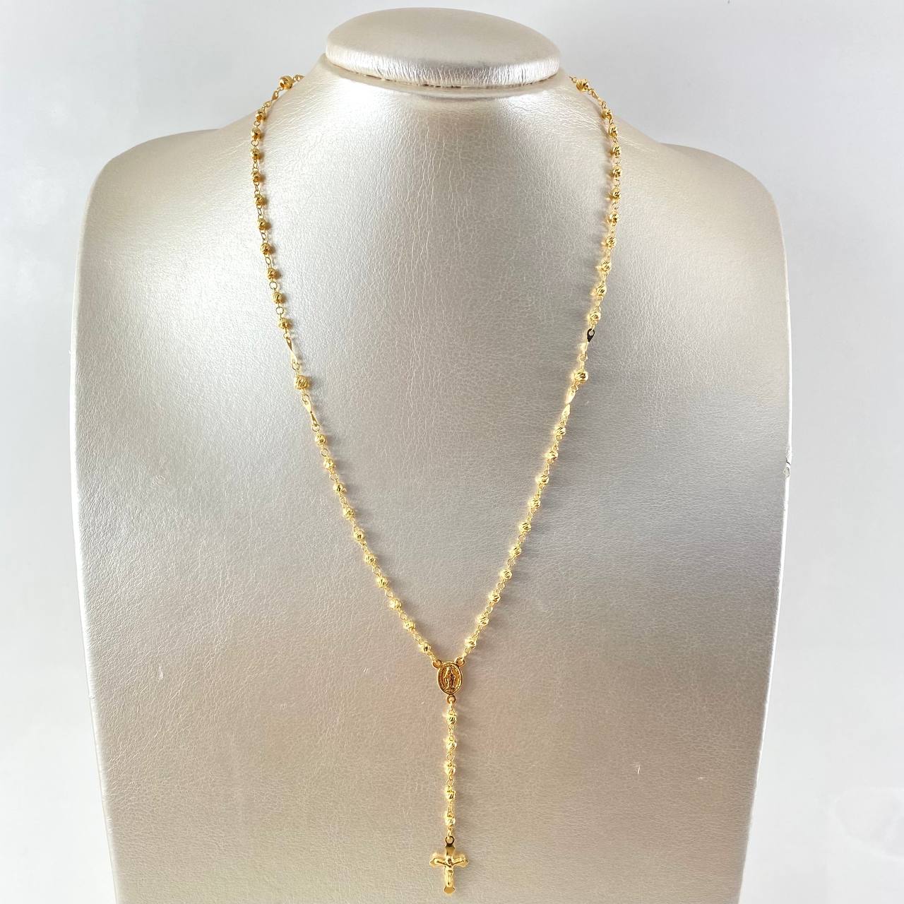 Rosario Virgen Milagrosa 6.7gr / 50cm / 3mm-4mm Bolas Diamantadas Cruz Cristo Floreada Oro Amarillo 18K ©