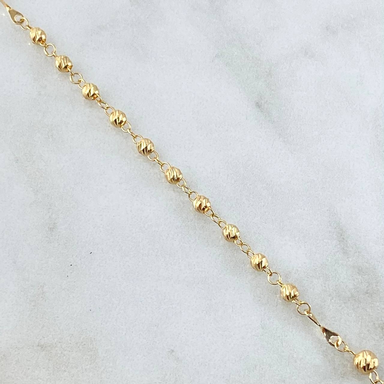 Rosario Virgen Milagrosa 6.7gr / 50cm / 3mm-4mm Bolas Diamantadas Cruz Cristo Floreada Oro Amarillo 18K ©