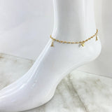 Tobillera GC Calabrote 3.65gr / 25.5cm / "Hojas-Torre Eiffel-Corazón Bordeado" Oro Amarillo 18K