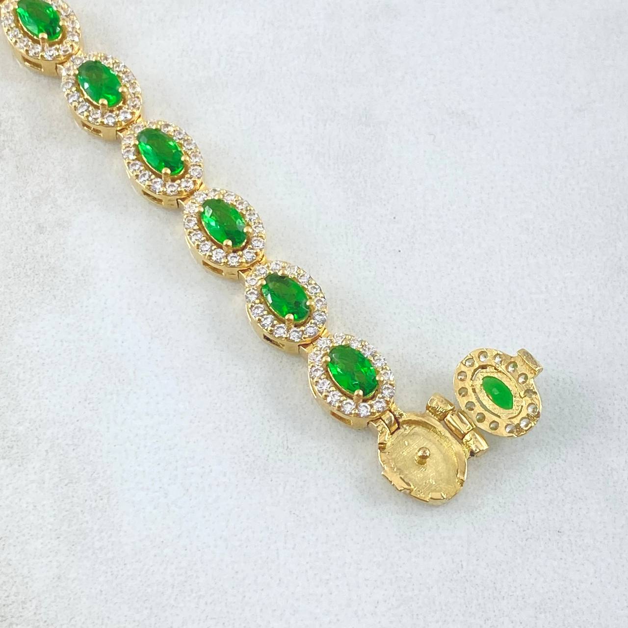 Cadena Halo Tupido 47.7gr / 40cm / Ovalada Circones Blancos Verdes Oro Amarillo Nac.Esp. 18K ©