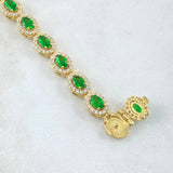 Cadena Halo Tupido 47.7gr / 40cm / Ovalada Circones Blancos Verdes Oro Amarillo Nac.Esp. 18K ©