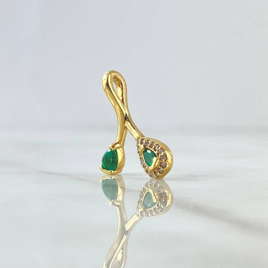 Dije Cerezas 2.15gr / 2.2cm Esmeraldas 50pts Diamantes 18pts Oro Amarillo (Joya Oferta)*