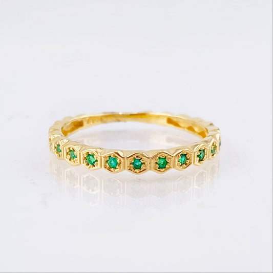 Anillo Ojos Exagonales Esmeraldas 19pts 1.7gr / T5 3/4 / Oro Amarillo 18K *