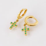 Candongas Cruz Colgante Esmeraldas 19pts 2.6gr / 2.1cm / Oro Amarillo 18K