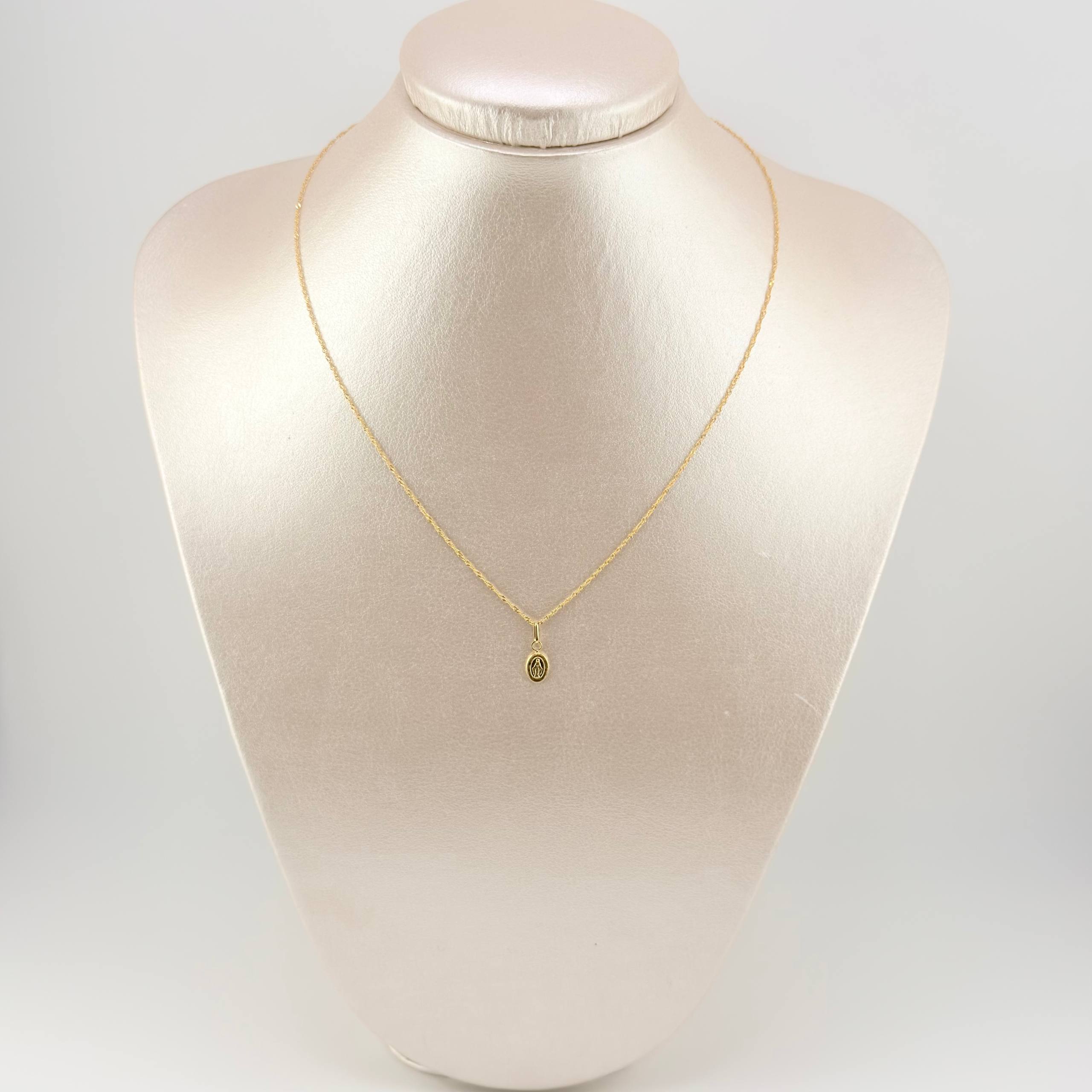 Set Cadena y Dije Singapur + Virgen Milagrosa 1.2gr / 40cm / 0.9mm Oro Amarillo 18K (Oferta)