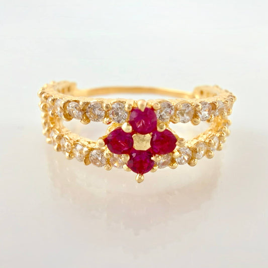 Anillo Doble Carril Flor 2.4gr / T4 3/4 / Oro Amarillo 18K