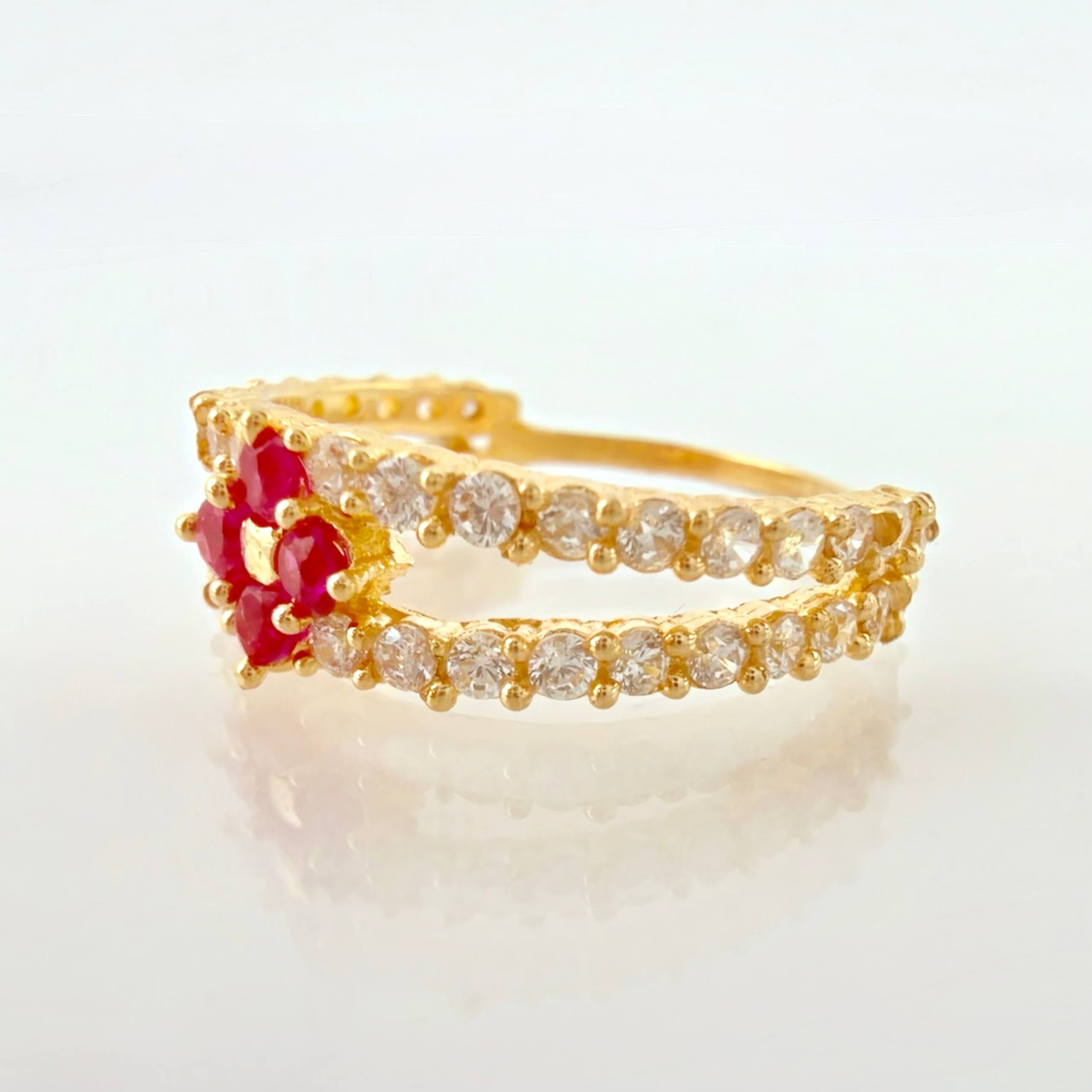 Anillo Doble Carril Flor 2.5gr / T7 / Oro Amarillo 18K *