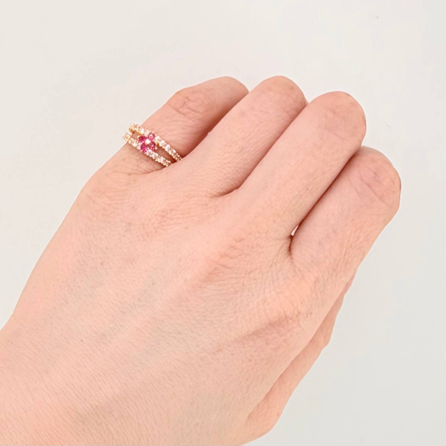 Anillo Doble Carril Flor 2.3gr / T6 1/2 / Oro Amarillo 18K ©