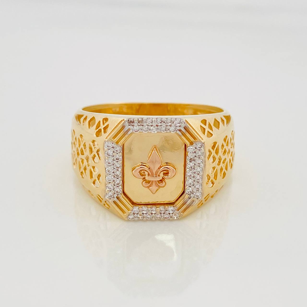 Anillo Flor de Lis 6.9g / T10 1/4 Dos Oros Amarillo Rosa 18K