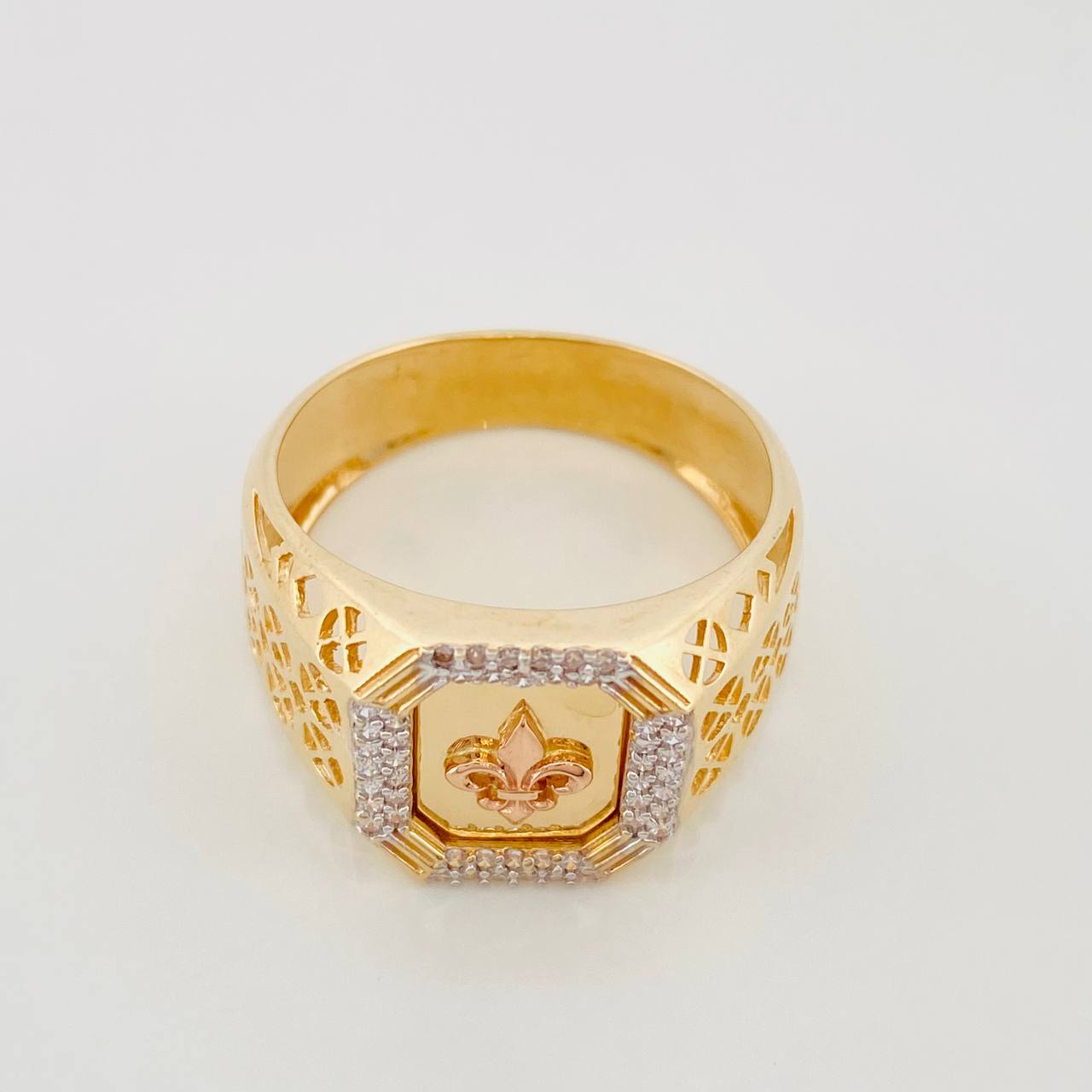 Anillo Flor de Lis 6.9g / T10 1/4 Dos Oros Amarillo Rosa 18K