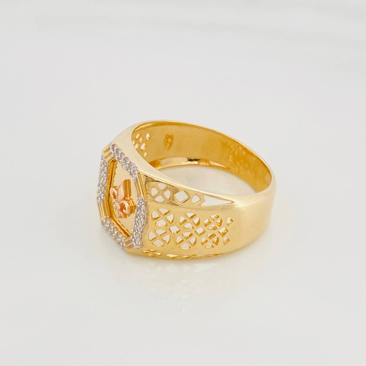 Anillo Flor de Lis 6.9g / T10 1/4 Dos Oros Amarillo Rosa 18K