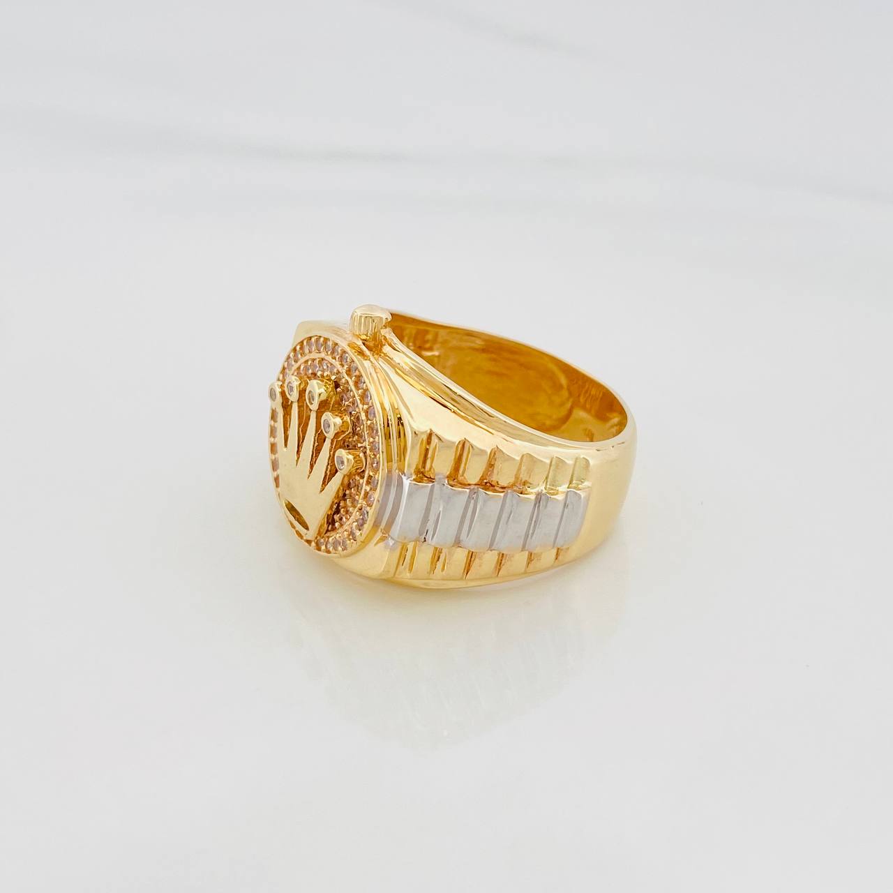 Anillo Corona 7g / T7 1/4 Dos Oros Amarillo Blanco 18K