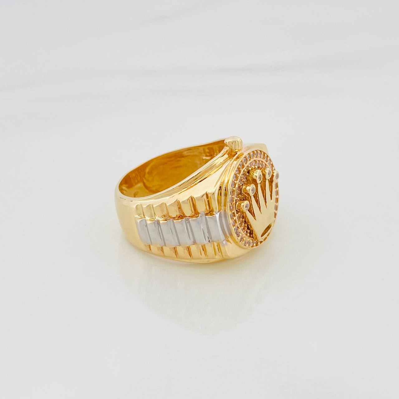 Anillo Corona 13.55g / T9 3/4 Dos Oros Amarillo Blanco 18K