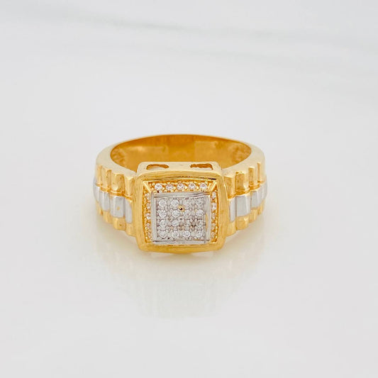 Anillo Sello 8.65g / T10 1/4 Dos Oros Amarillo Blanco 18K