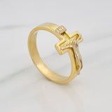 Anillo Cruz 9.55g / T12 3/4 Dos Oros Amarillo Blanco 18K