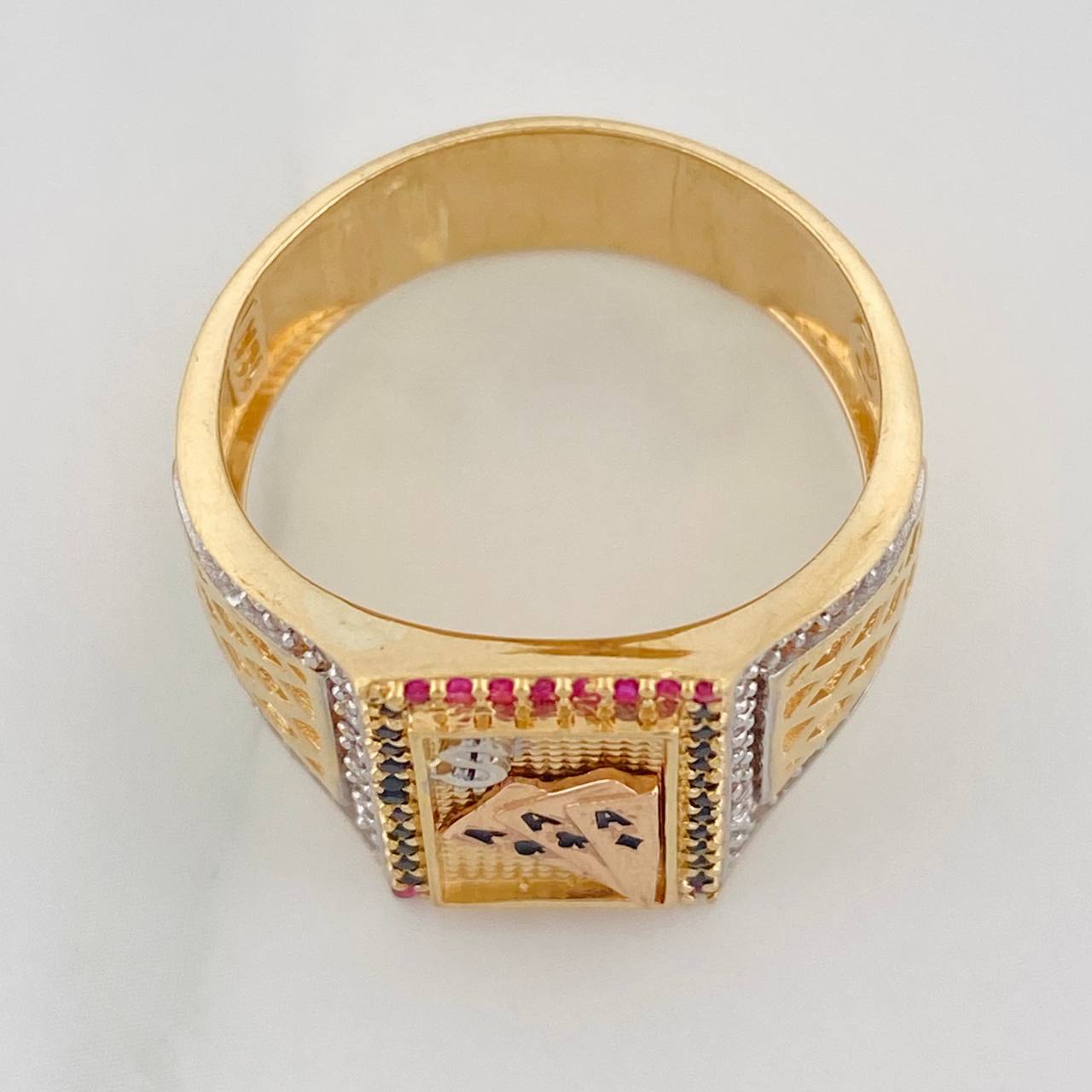 Anillo Cartas Poker 7.4g / T10 1/2 Dos Oros Amarillo Blanco 18K