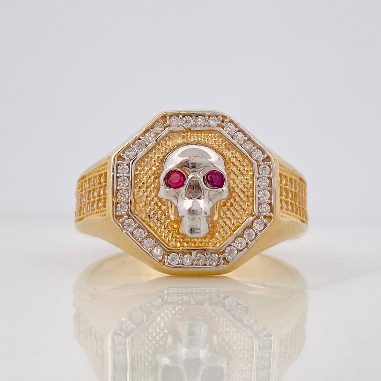Anillo Calavera 7.9g / T10 3/4 Dos Oros Amarillo Blanco 18K