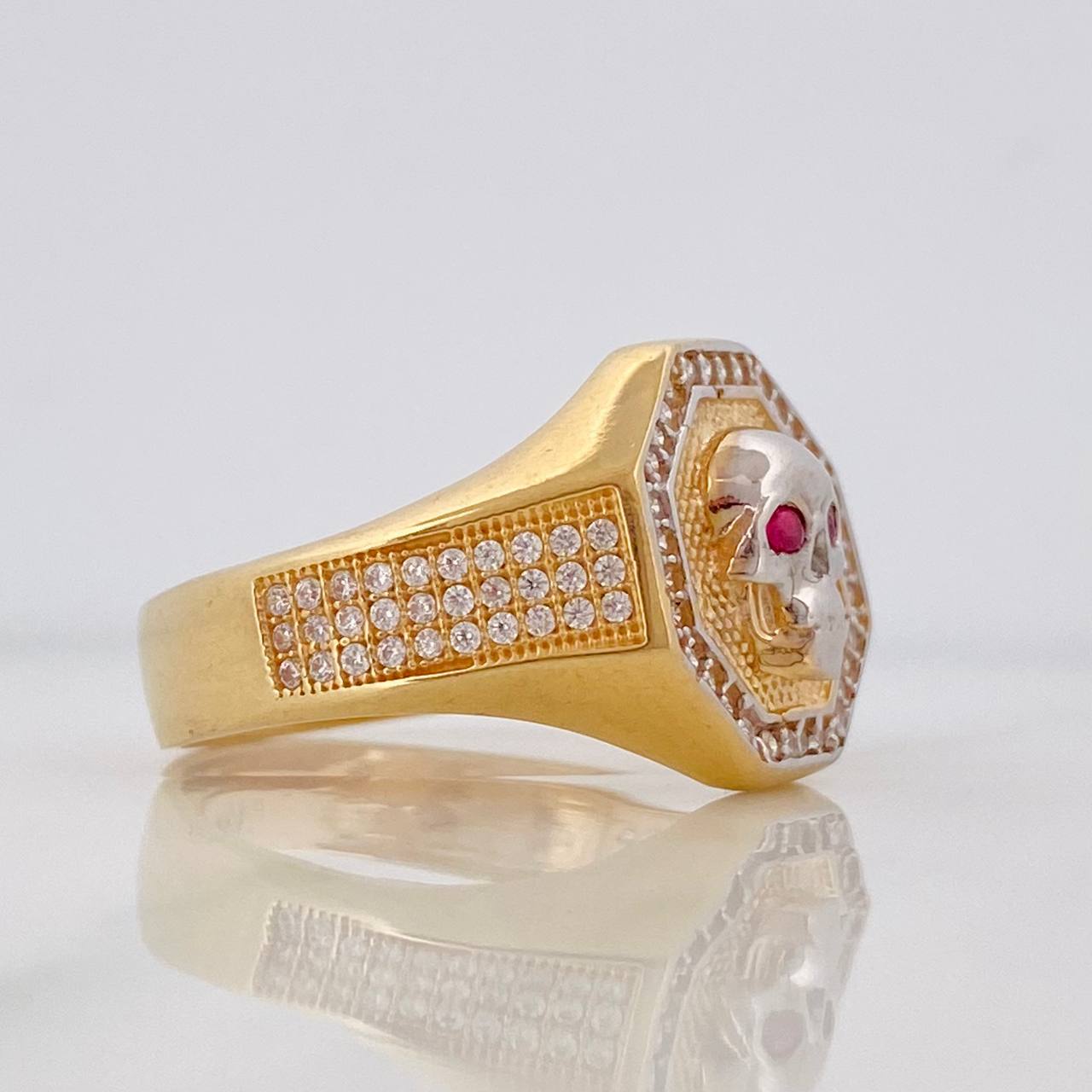 Anillo Calavera 7.9g / T10 3/4 Dos Oros Amarillo Blanco 18K