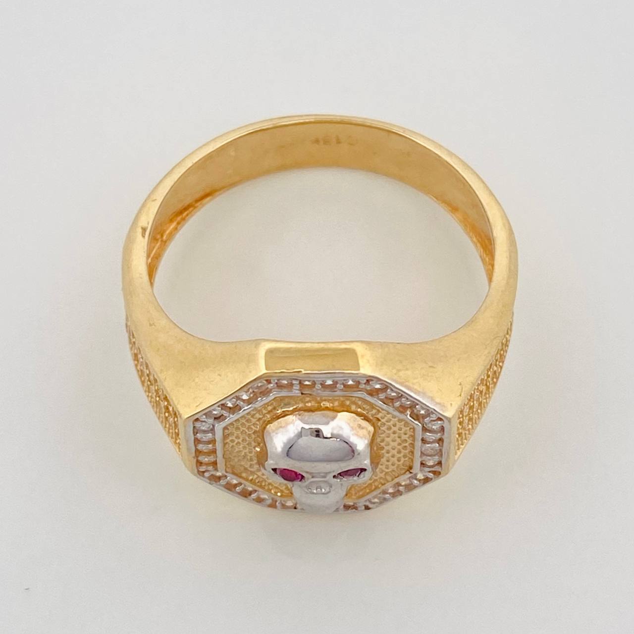 Anillo Calavera 7.9g / T10 3/4 Dos Oros Amarillo Blanco 18K
