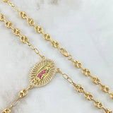 Rosario GC Virgen De Guadalupe 15.65gr / 58cm / 5mm Cruz Cristo Puntas Planas Bolas Diamantadas Oro Amarillo 18K