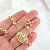 Rosario GC Virgen De Guadalupe 15.65gr / 58cm / 5mm Cruz Cristo Puntas Planas Bolas Diamantadas Oro Amarillo 18K