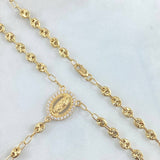 Rosario GC Virgen De Guadalupe 11.4gr / 52cm / 4.2mm Cruz Lisa Puntas Planas Bolas Diamantadas Oro Amarillo 18K