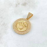 Dije Medalla Corona RX 7.1gr / 4cm / Circones Blancos Oro Amarillo 18K