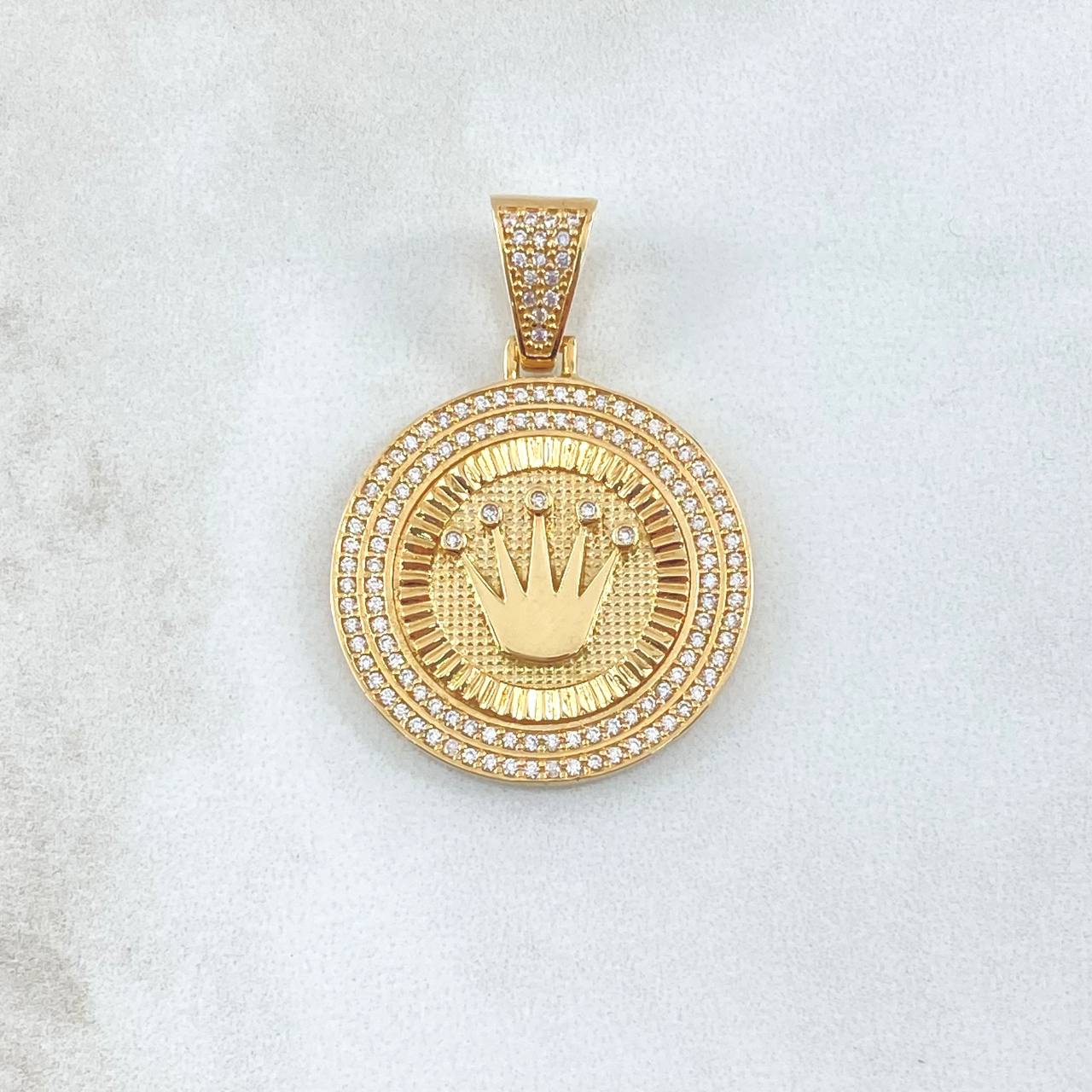 Dije Medalla Corona RX 7.1gr / 4cm / Circones Blancos Oro Amarillo 18K