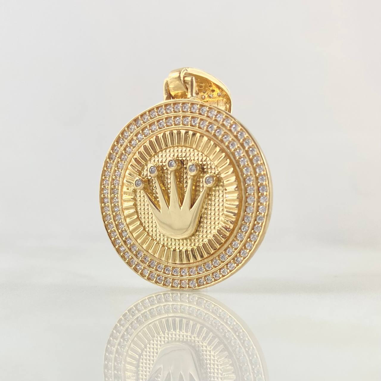 Dije Medalla Corona RX 7.1gr / 4cm / Circones Blancos Oro Amarillo 18K