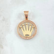 Dije Medalla Silueta Corona RX 4.3gr / 3cm / Circones Blancos Dos Oros Amarillo Rosa 18K