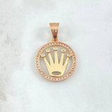 Dije Medalla Silueta Corona RX 4.3gr / 3cm / Circones Blancos Dos Oros Amarillo Rosa 18K
