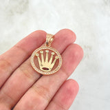 Dije Medalla Silueta Corona RX 4.3gr / 3cm / Circones Blancos Dos Oros Amarillo Rosa 18K