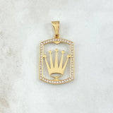 Dije Placa Corona RX 3.55gr / 4cm / Circones Blancos Oro Amarillo 18K
