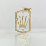 Dije Placa Corona RX 3.55gr / 4cm / Circones Blancos Oro Amarillo 18K
