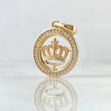 Dije Medalla Corona Real 5.9gr / 3cm / Circones Blancos Oro Amarillo 18K