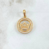 Dije Medalla Corona Bizconde 5.6gr / 3cm / Circones Blancos Oro Amarillo 18K
