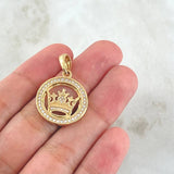 Dije Medalla Corona Bizconde 5.6gr / 3cm / Circones Blancos Oro Amarillo 18K