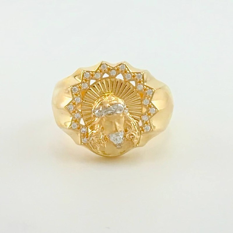 Anillo Cristo Celestial 6.45g / T9 1/2 Dos Oros Amarillo Blanco 18K