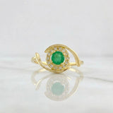 Anillo Solitario Oleado Esmeraldas 44pts .diamantes 2 Dts 2.65g / T8 Oro Amarillo 18K