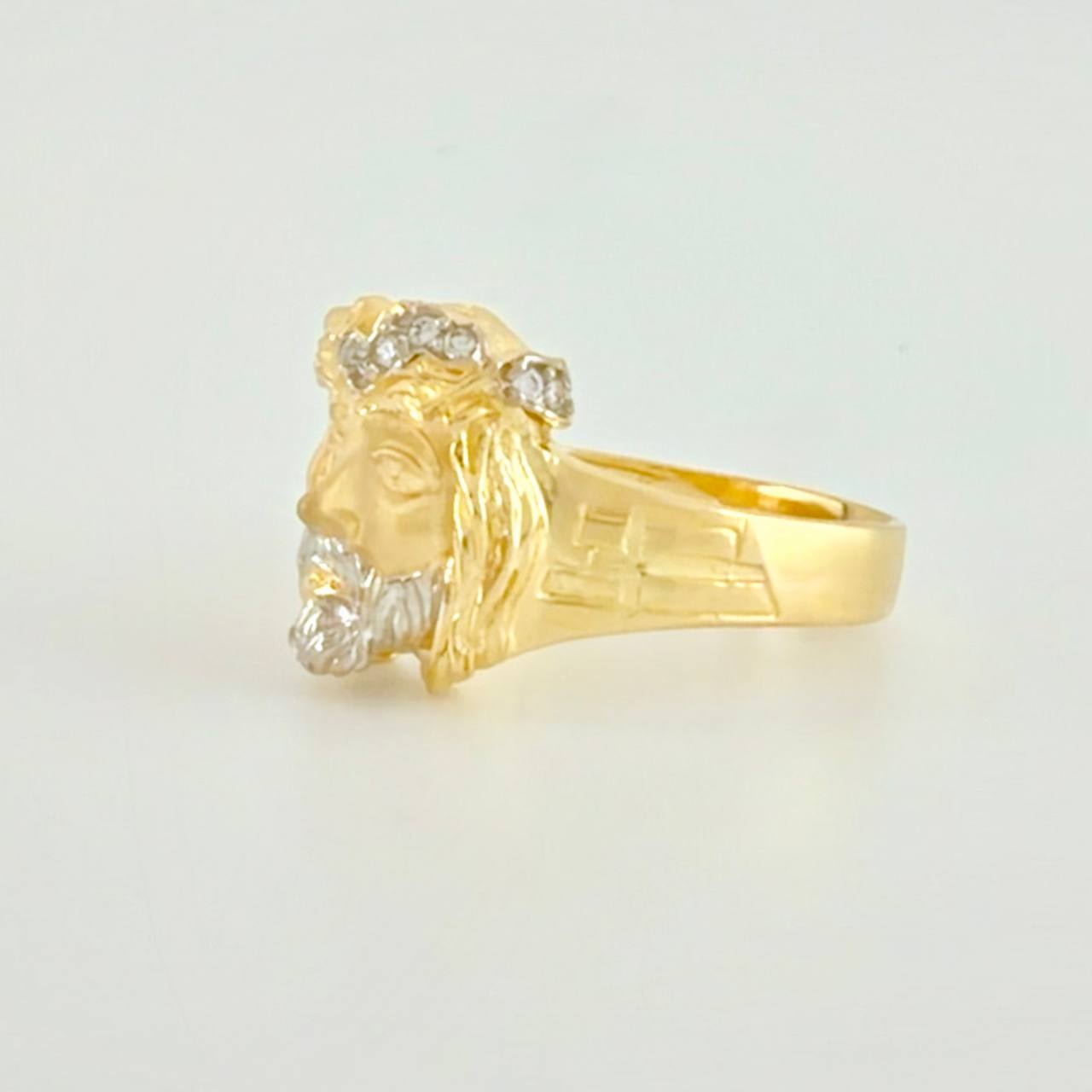 Anillo Rostro Cristo 8.7g / T9 1/4 Dos Oros Amarillo Blanco 18K