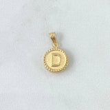 Dije Letra D Mate 0.6gr / 1.5cm / Circulo Cargador Bordeado Oro Amarillo 18K