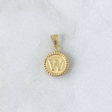 Dije Letra W Mate 0.55gr / 1.5cm / Circulo Cargador Bordeado Oro Amarillo 18K