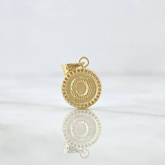Dije Letra O Mate 0.55gr / 1.7cm / Circulo Cargador Bordeado Oro Amarillo 18K
