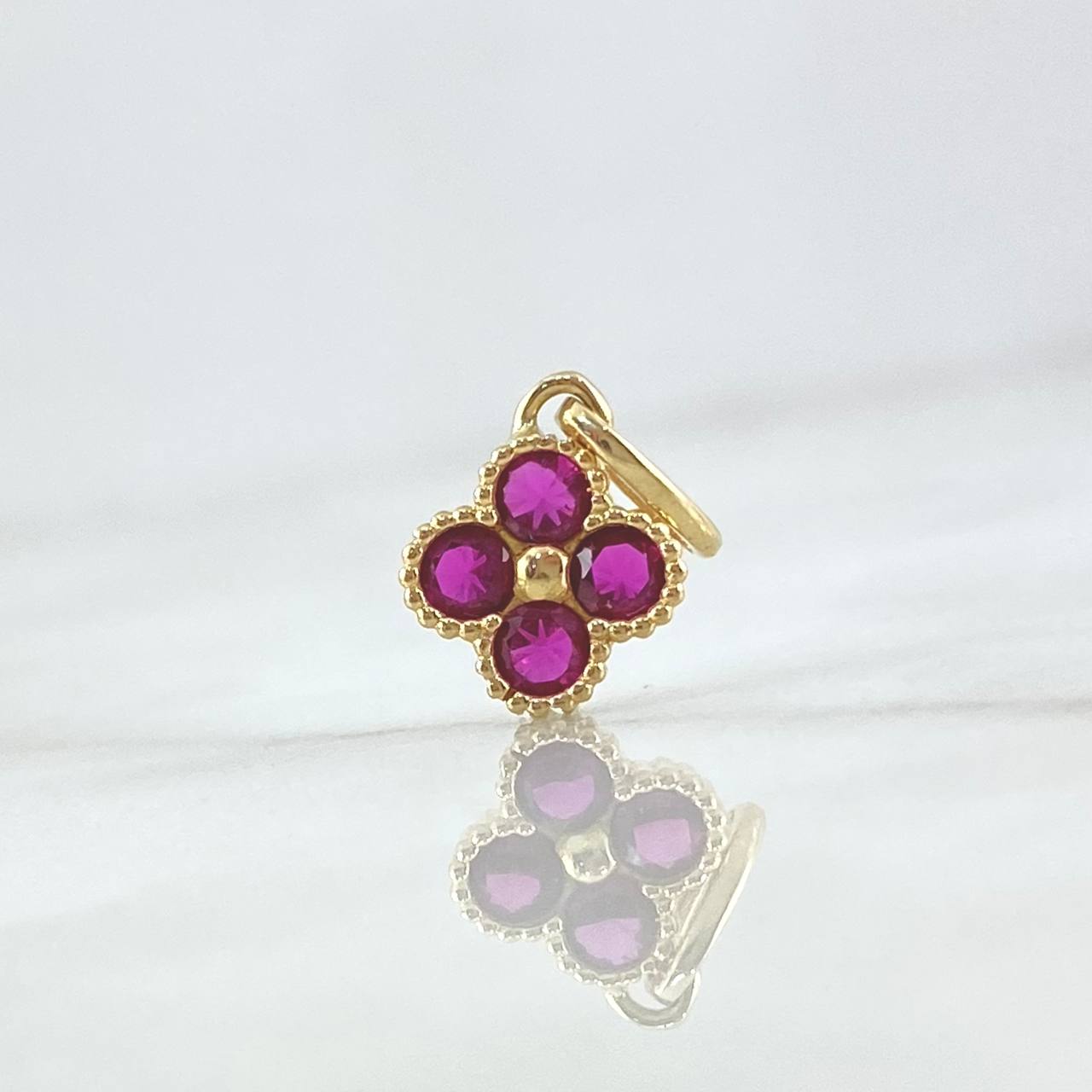 Dije Flor Borde Texturizado 1.15gr / 1.5cm / Circones Fucsia Oro Amarillo 18K *