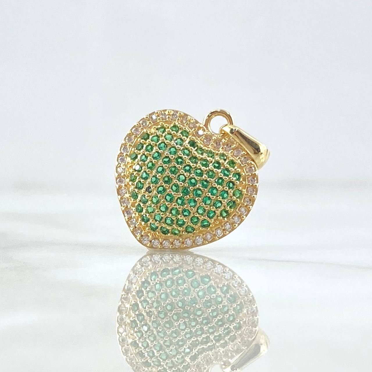 Dije Corazón Cojín 3.45gr / 2.5cm / Circones Verdes Blancos Oro Amarillo 18K ©