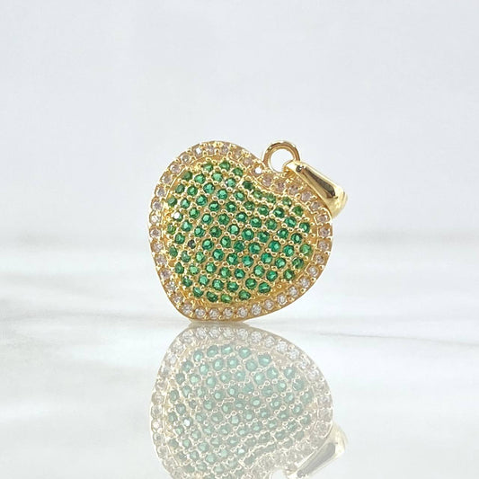 Dije Corazón Cojín 3.45gr / 2.5cm / Circones Verdes Blancos Oro Amarillo 18K ©