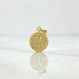 Dije Letra M Mate 0.6gr / 1.5cm / Circulo Cargador Bordeado Oro Amarillo 18K *