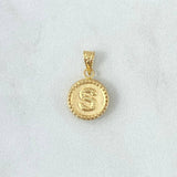 Dije Letra S Mate 0.6gr / 1.5cm / Circulo Cargador Bordeado Oro Amarillo 18K ©
