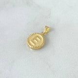 Dije Letra E Mate 0.65gr / 1.7cm / Circulo Cargador Bordeado Oro Amarillo 18K